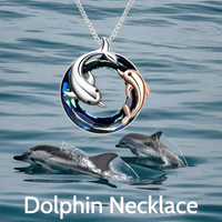 Dolphin Necklace Blue Crystal Pendant Two Tone Ocean Sea Jewellery Gift B60