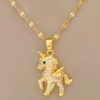 Cute Unicorn Pendant Necklace for Women – Copper Alloy Gold-Plated Animal 1150