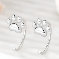 Fashion Silver Color Cat Paw Stud Earrings For Women Minimalist Metal Circle 508