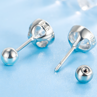 925 Silver-Plated Bezel Round Stud Earrings Clear Zircon Crystal Screw-Back 947