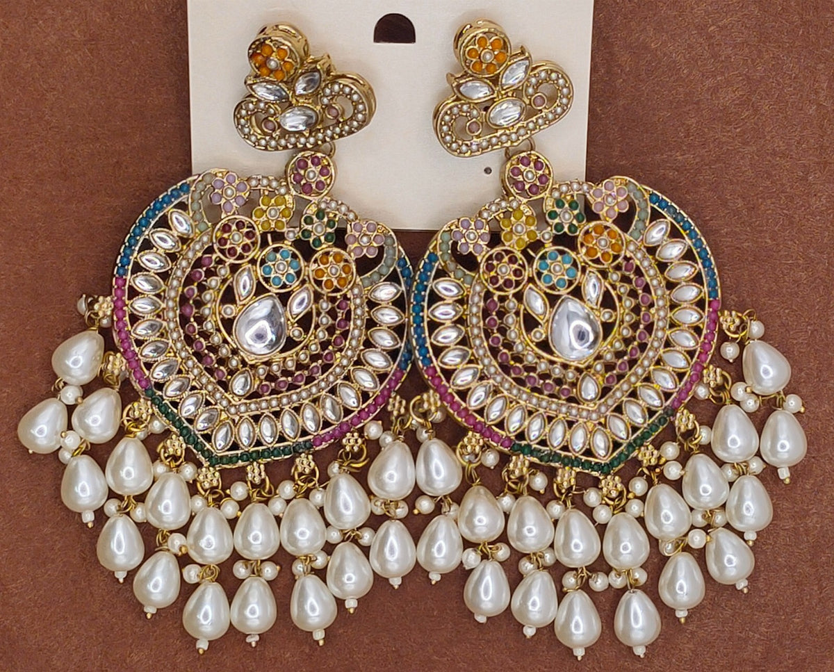Elegant Bollywood Inspired Gold Kundan Earrings - Traditional Indian Jewelry 226