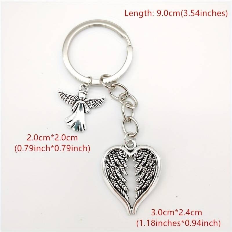 Guardian Angel Wings Keychain Y2K Heart Shaped Alloy Key Ring Purse Bag 41 UK