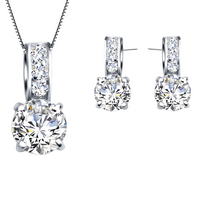 925 Silver-Plated Crystal Jewellery Set Women Sparkling Pendant Necklace 848
