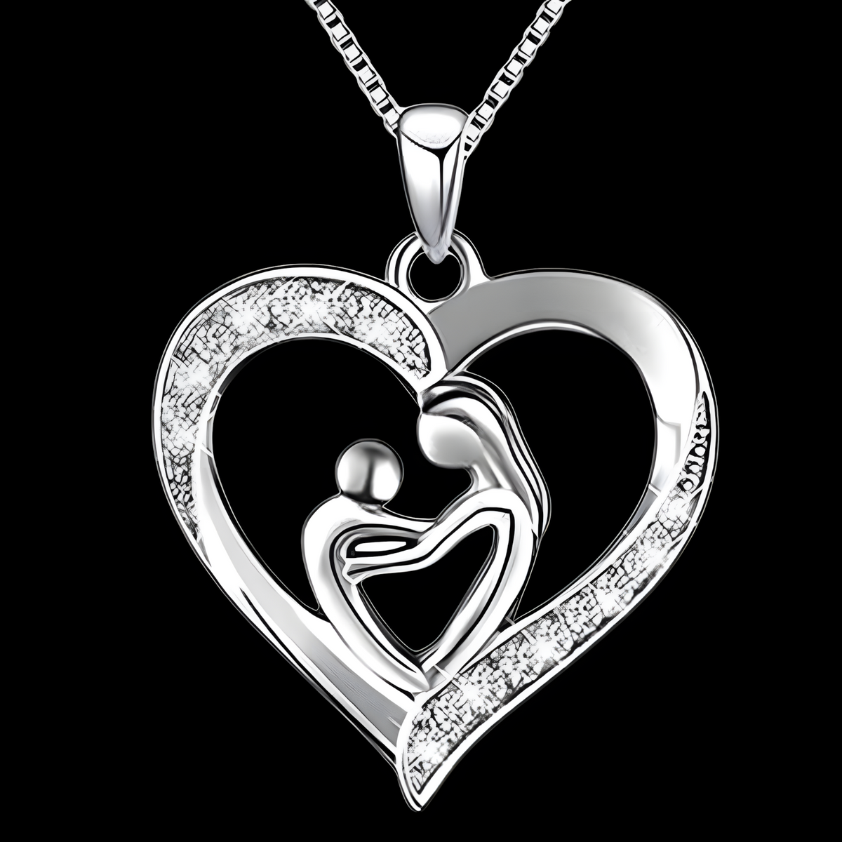 Mother & Child Heart Sterling Silver Necklace - Mother's Day Gift & Beyond! B76