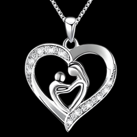 Mother & Child Heart Sterling Silver Necklace - Mother's Day Gift & Beyond! B76