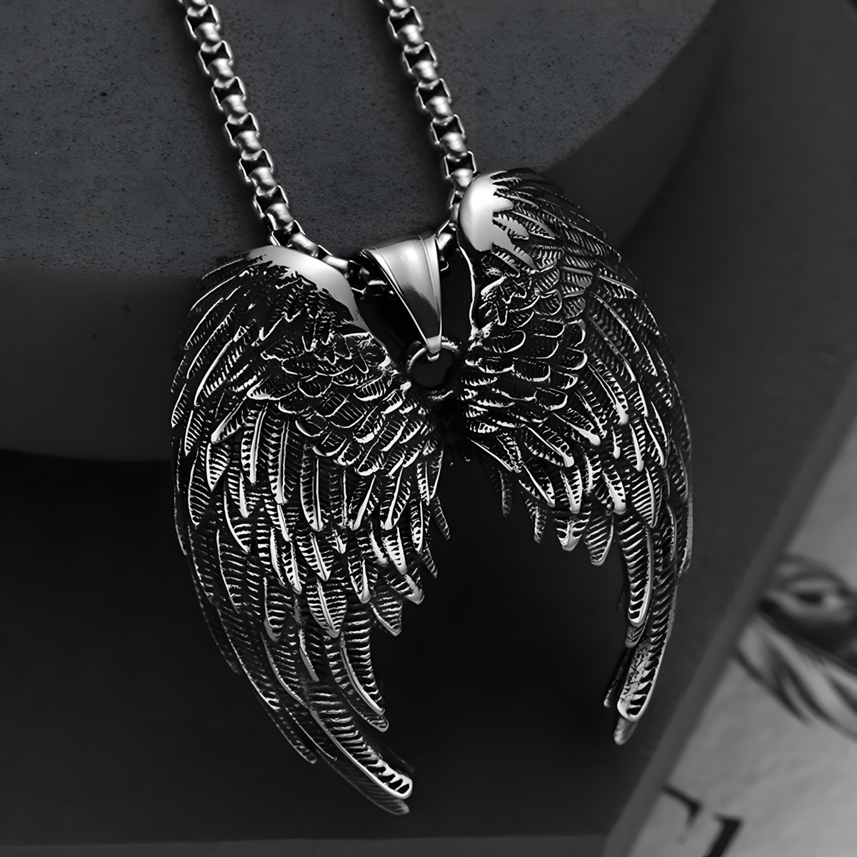 Angel Wing Pendant Necklace For Men - Silver Colour Feather Wing Chain 1787