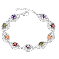 MultiColour Crystal Charm Bracelet For Women Silver Tone Chain Link l 1744