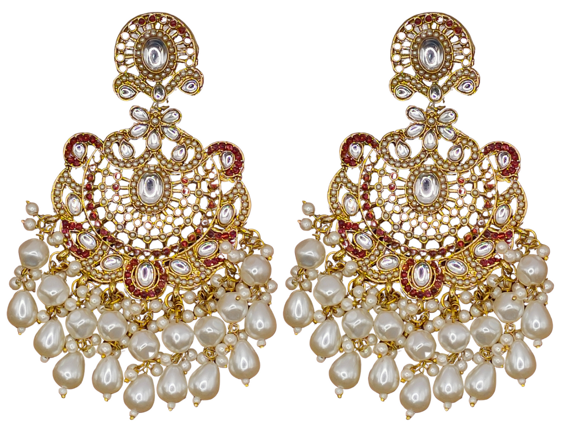 Elegant Bollywood Inspired Gold Kundan Earrings - Traditional Indian Jewelry 217