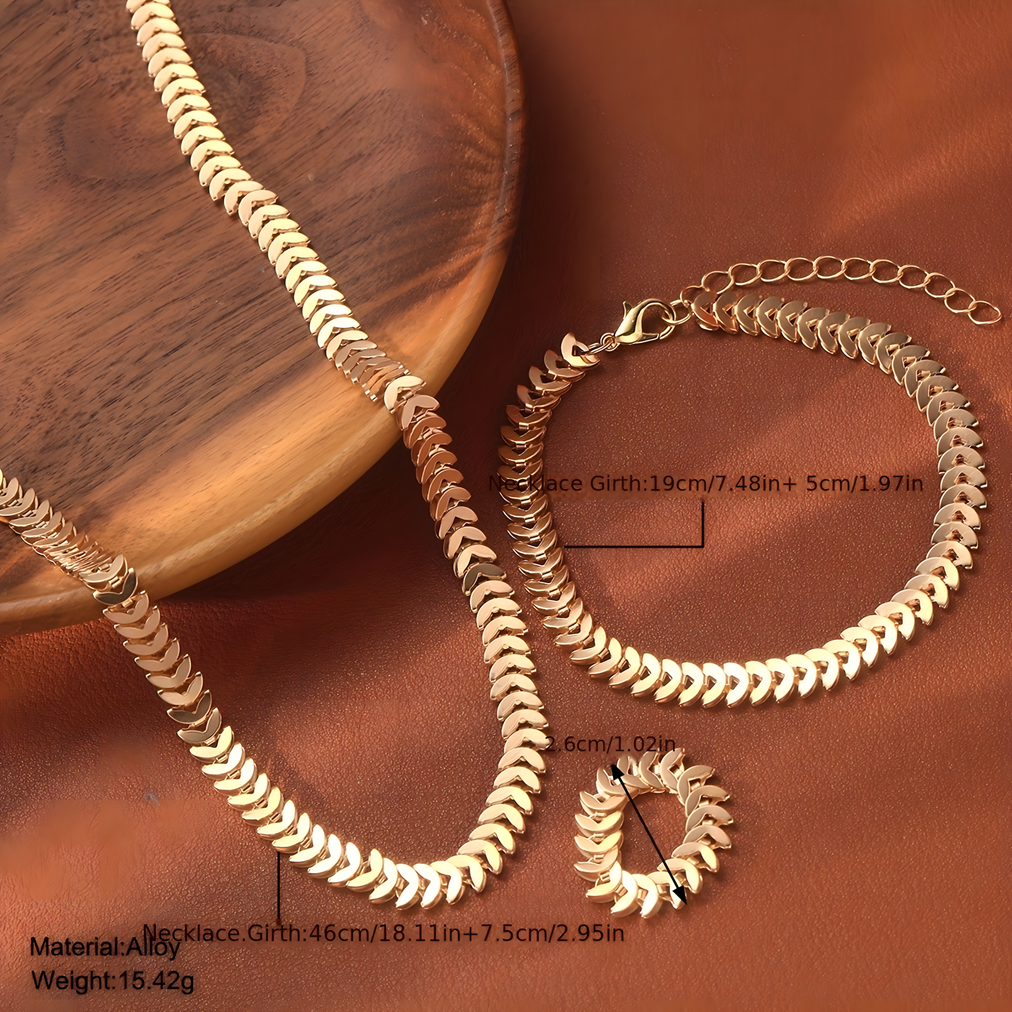 3PCS Gold Snake Chain Jewellery Set Women – Vintage Alloy Necklace, Bracelet 674