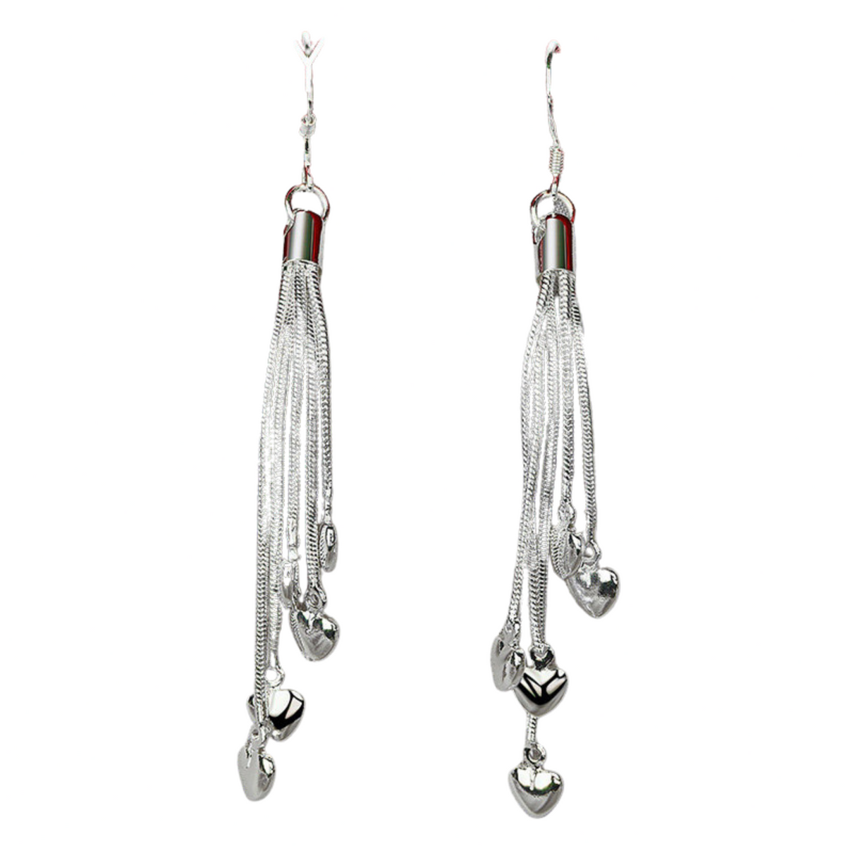 Silver-Tone Heart Tassel Drop Earring for Women Zinc Alloy Long Chain Dangle 991