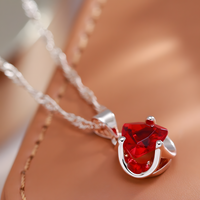 Red Natural Zircon Heart Pendant Necklace for Women, Copper 585 Rose Gold 1276