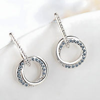 Sterling Silver Double Circle Drop Earrings with Rhinestone Accents Elegant 346