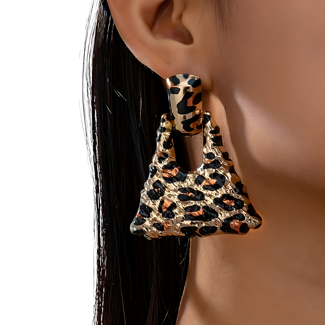 Leopard Print Drop Earrings for Women – Trendy Gold Triangle Dangle Earrings 768
