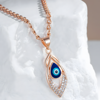 585 Rose Gold Evil Eye Pendant Necklace for Women, Blue Enamel Eye Zircon 1289