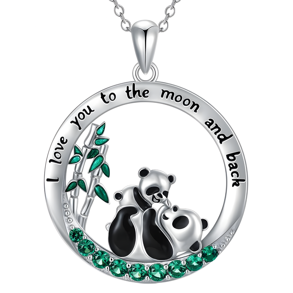 Panda Mother Baby Heart Pendant Necklace “I Love You to the Moon and Back” 1247