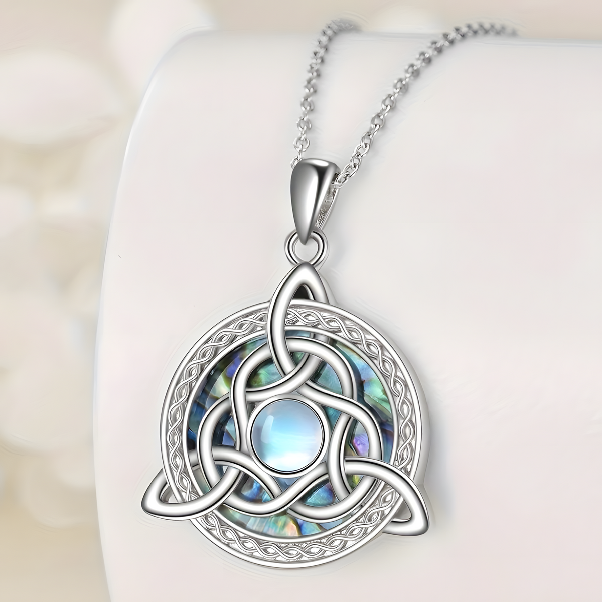 Trinity Knot Moonstone Necklace for Women – Celtic Pendant with Opal Style B136