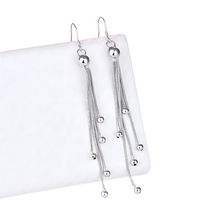 925 Sterling Silver Multi-Layered Long Chain Drop Earrings with Ball Beads 327