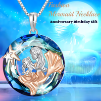 Mermaid Necklace Women Sterling Silver Plated Mother Daughter Blue Ocean B145