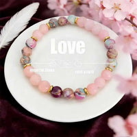Love Natural Quartz Jasper Stones Gold Plated Alloy 19cm Stretch Fashion 1401