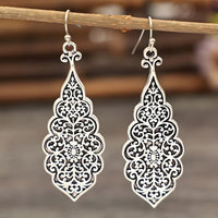 Elegant Vintage Style Silver Tone Openwork Drop Earrings Intricate Filigree B51