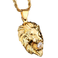 Hip Hop Oversized 3D Gold Plated Lion Head Pendant Necklace Men: Iced Out 662