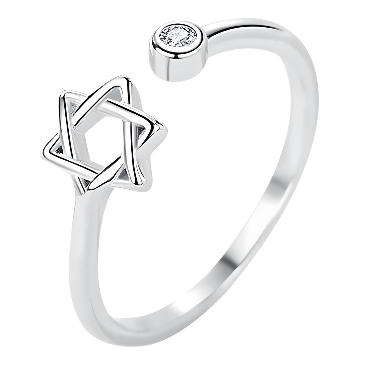 Star of David Adjustable Ring - AAA Cubic Zirconia Open Ring, Jewish Jewelry 366