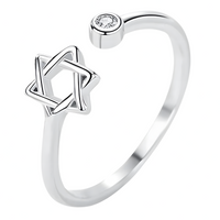 Star of David Adjustable Ring - AAA Cubic Zirconia Open Ring, Jewish Jewelry 366