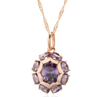 Women's Oval Purple Zircon Pendant Necklace 585 Rose Gold Color Chain Copper 589