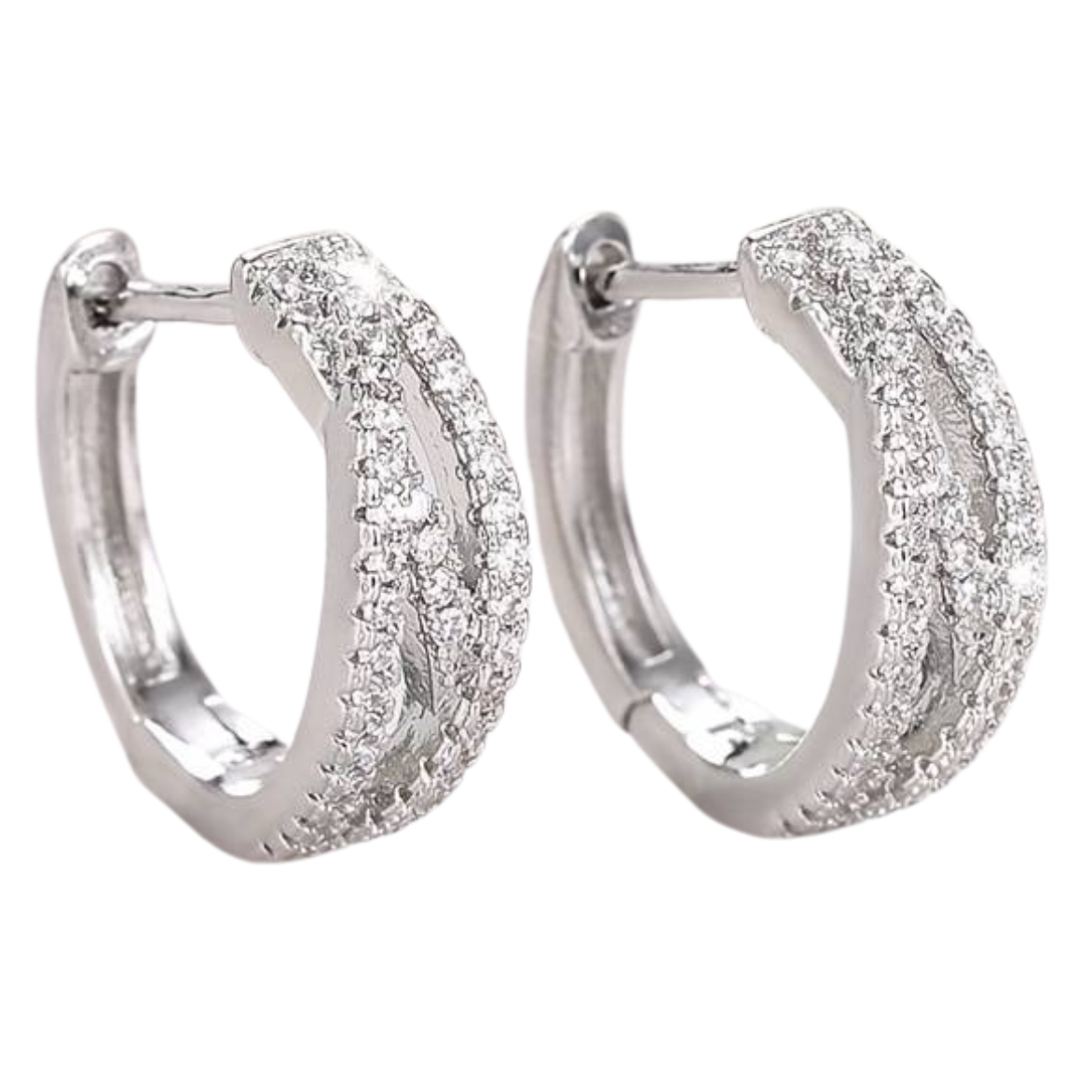 Silver-Plated Streamlined Hoop Earrings Cubic Zirconia, 1.5cm Elegant Twist 158