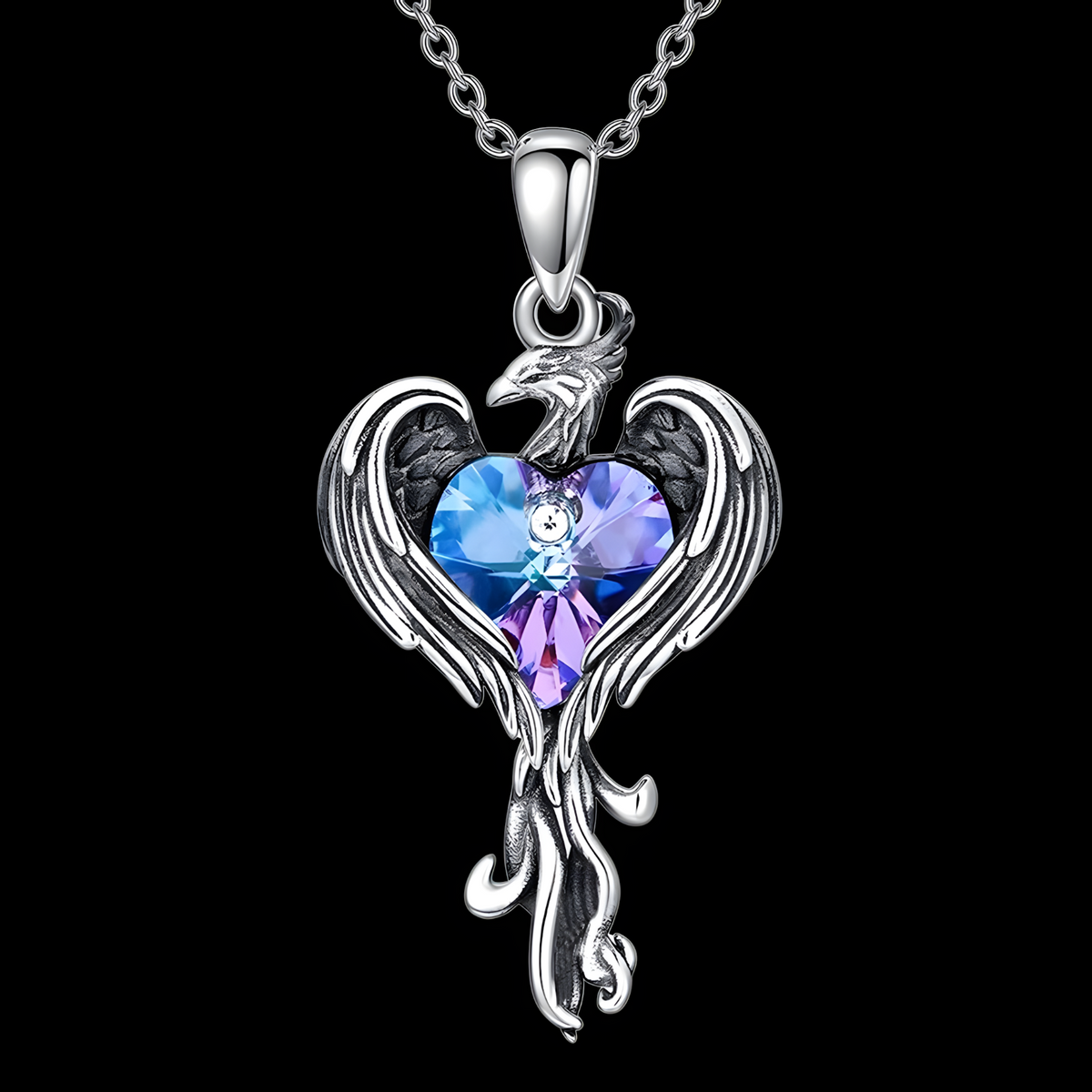 Phoenix Heart Necklace    Gothic Fantasy Firebird Pendant Mystical Winged 1183