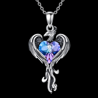 Phoenix Heart Necklace    Gothic Fantasy Firebird Pendant Mystical Winged 1183
