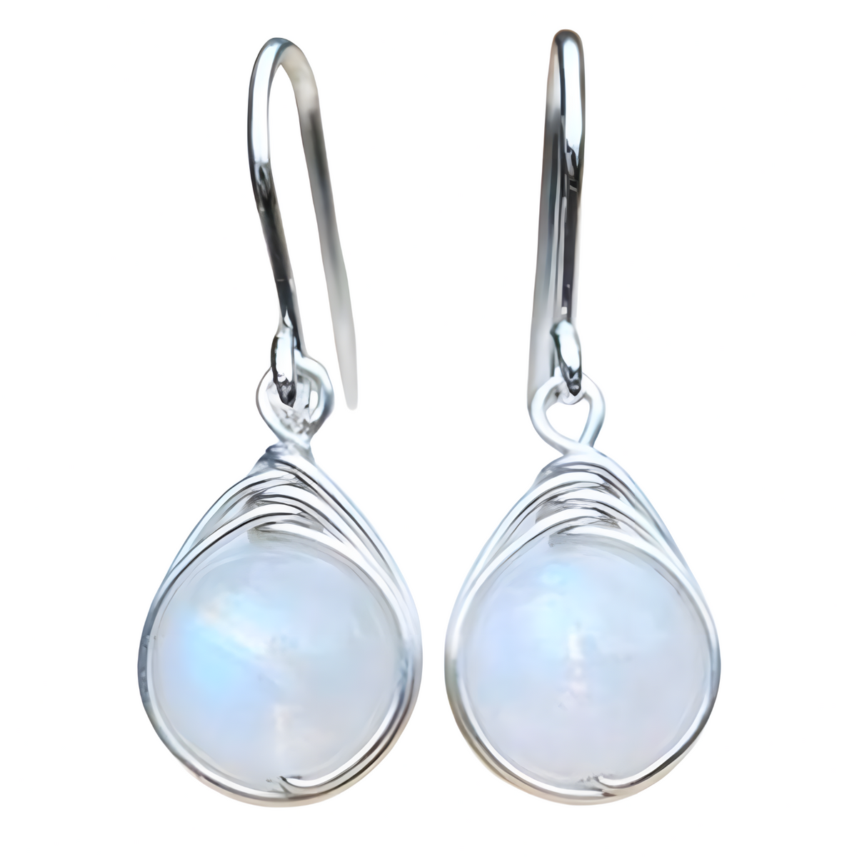 Moonstone Teardrop Drop Earrings For Women - Rhodium-Plated Alloy Dangle 1459