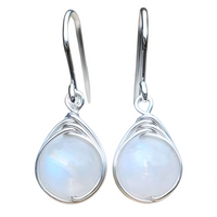 Moonstone Teardrop Drop Earrings For Women - Rhodium-Plated Alloy Dangle 1459