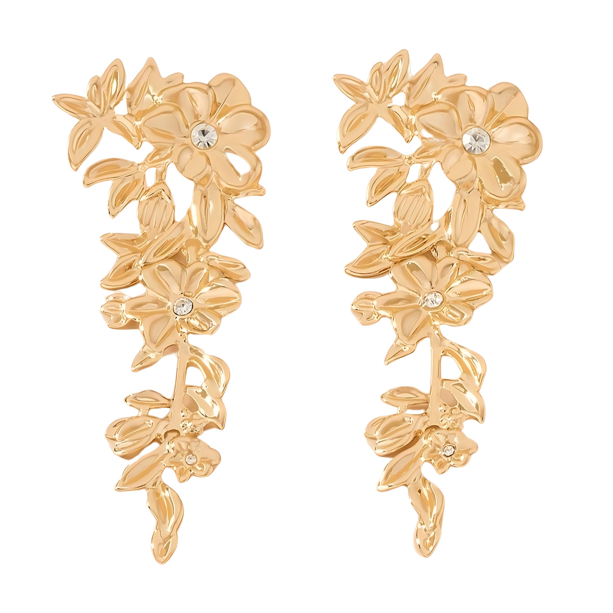 Floral Gold Long Drop Earrings for Women – Elegant 10cm Zinc Alloy Statement 766
