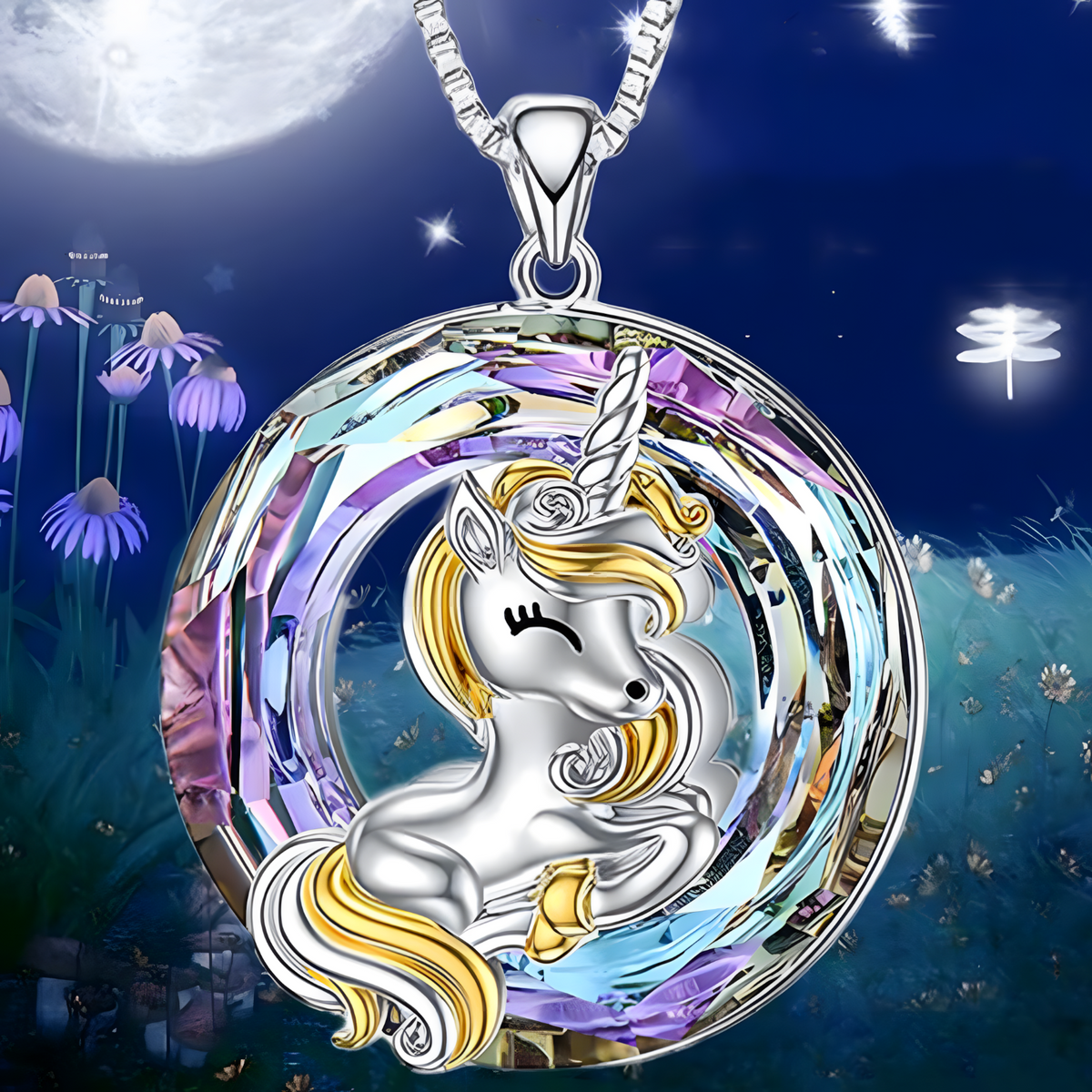 Womens Crystal Unicorn Necklace Gold Plated Unicorn Pendant Fantasy Jewelry b140