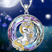 Womens Crystal Unicorn Necklace Gold Plated Unicorn Pendant Fantasy Jewelry b140