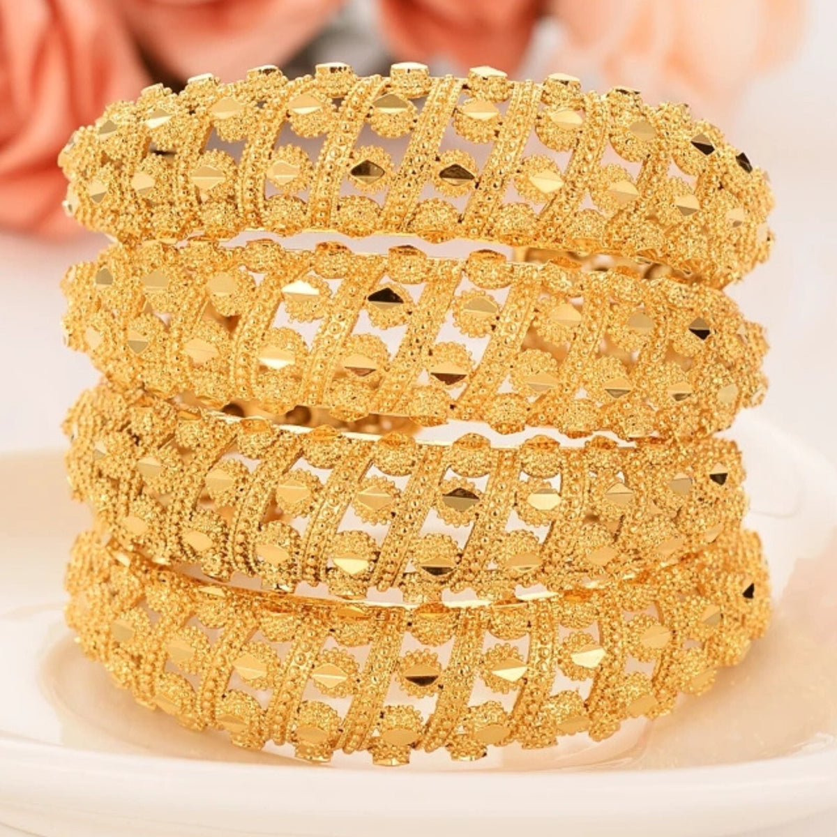 Dubai Gold Plated Cuff Bracelet for Women Ethiopian Arab Wedding Bangle 286