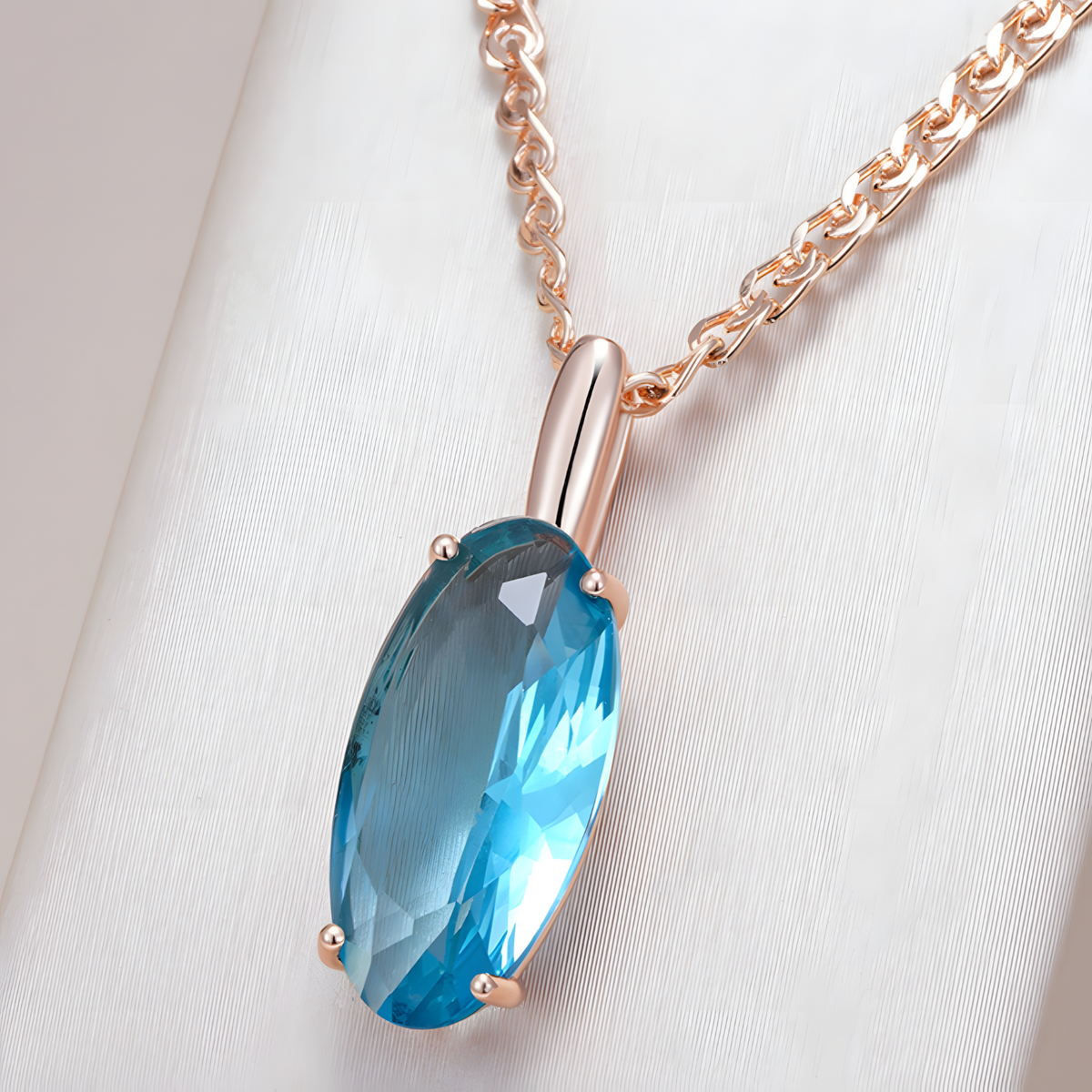 Blue Natural Zircon Pendant Necklace for Women, 585 Rose Gold Color Copper 1266