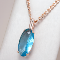 Blue Natural Zircon Pendant Necklace for Women, 585 Rose Gold Color Copper 1266