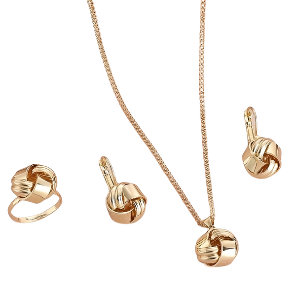 3 PCS Gold Lucky Knot Jewelry Set Women Zinc Alloy Necklace, Earrings 706