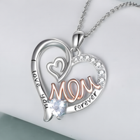 Mothers Heart Necklace Two-Tone 'I Love You Mom Forever' Pendant White Gold B174