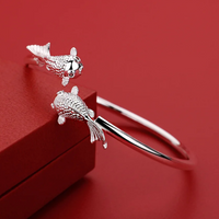 Unified Jewellery Koi Fish Open Cuff Bangle Bracelet For Women, Adjustable 1713