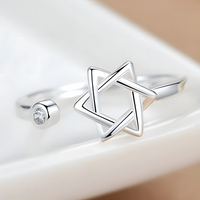 Star of David Adjustable Ring - AAA Cubic Zirconia Open Ring, Jewish Jewelry 366