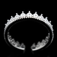 925 Sterling Silver Tiara Ring, Adjustable Crown Ring Sparkling CZ Stones 372