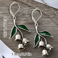 Lily Of The Valley Jewellery Set Women, Green Leaf Flower Pendant Necklace 1710