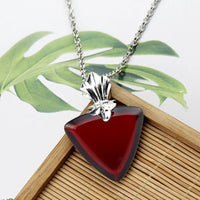 Red Heart Rose Pendant Necklace — Faceted Heart Crystal Center, Romantic 1319
