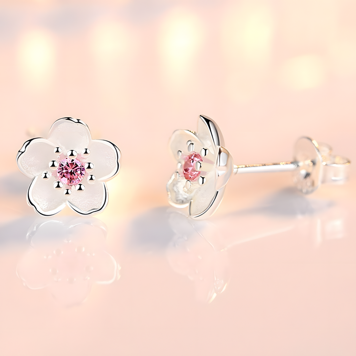 Cherry Blossom Stud Earrings for Women 925 SilverPlated Alloy Floral Design 1003