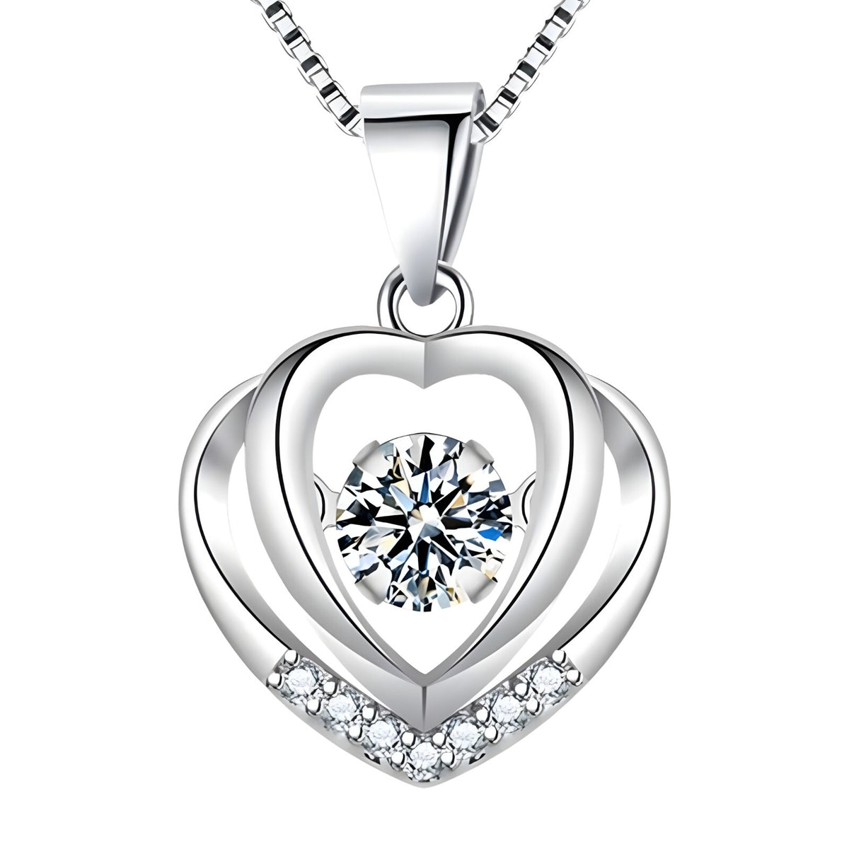 925 Sterling Silver Double Heart Necklace-Dazzling Dancing Zircon,Adjustable 270