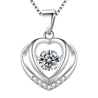 925 Sterling Silver Double Heart Necklace-Dazzling Dancing Zircon,Adjustable 270