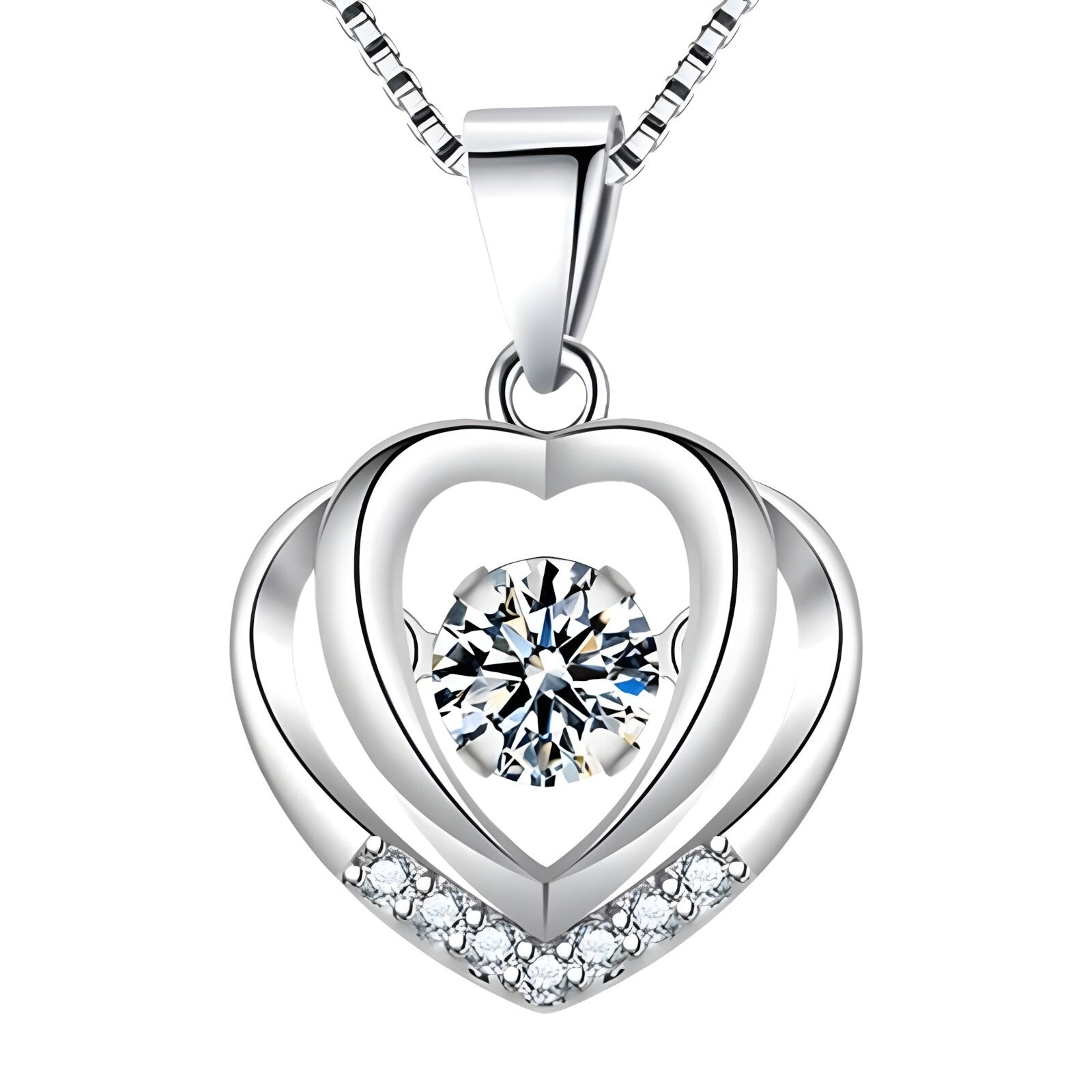 925 Sterling Silver Double Heart Necklace-Dazzling Dancing Zircon,Adjustable 270